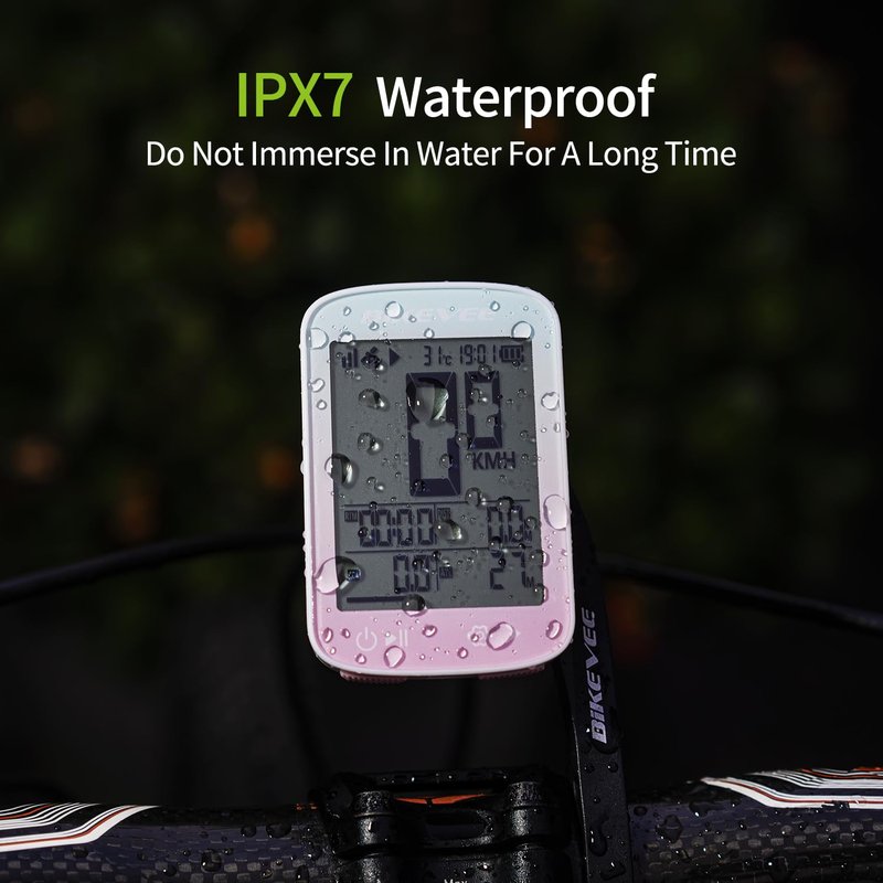 Bikevee GPS Bike Computer Wireless Cycling Computer with Auto Backlight, Bicycle Speedometer Odometer, Waterproof GPS Speed Tracker for Road Mountain Bikes - Pink