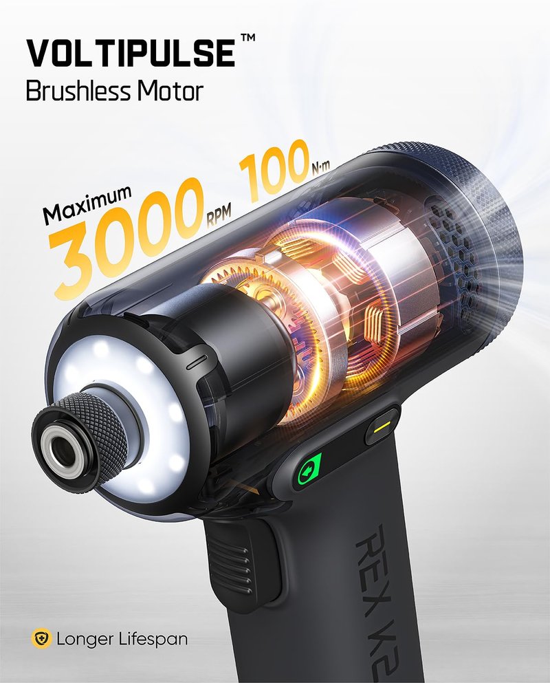 Fanttik REX K2 APEX Impact Driver, Brushless Impact Driver, 1/4'' Hex, Max. 100 N·m Torque, Max. 3000 RPM, 3000mAh Rechargeable Battery, Tool Kit for Cabinet Assembly, Woodworking DIY Projects