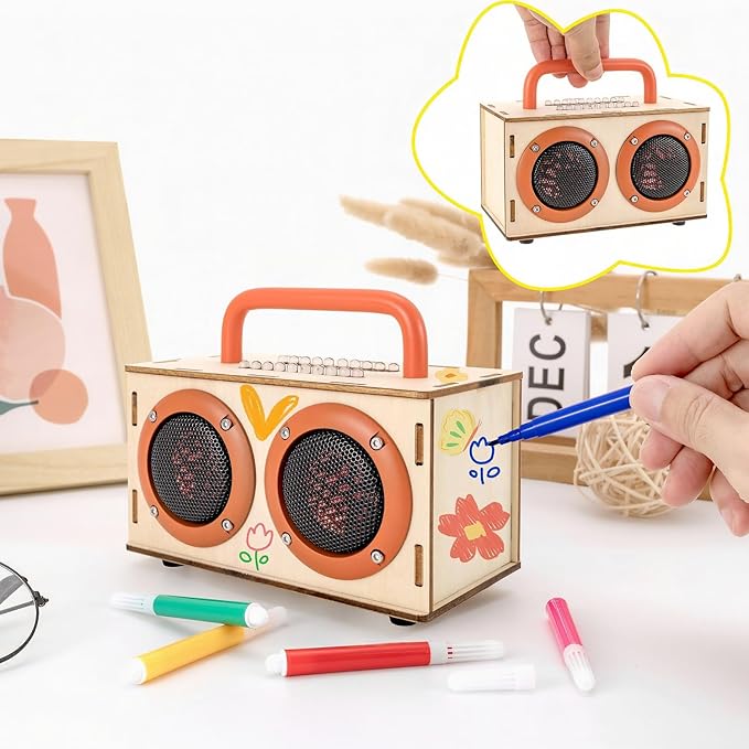 STEM Projects for Kids & Adults Age 8-12, Build Bluetooth Speaker Kit, DIY Crafts Science Experiment Electronics Sound Amplifier Set, Birthday Gifts for 9 11 13 14 15 16 Teens Boys with Orange Handle