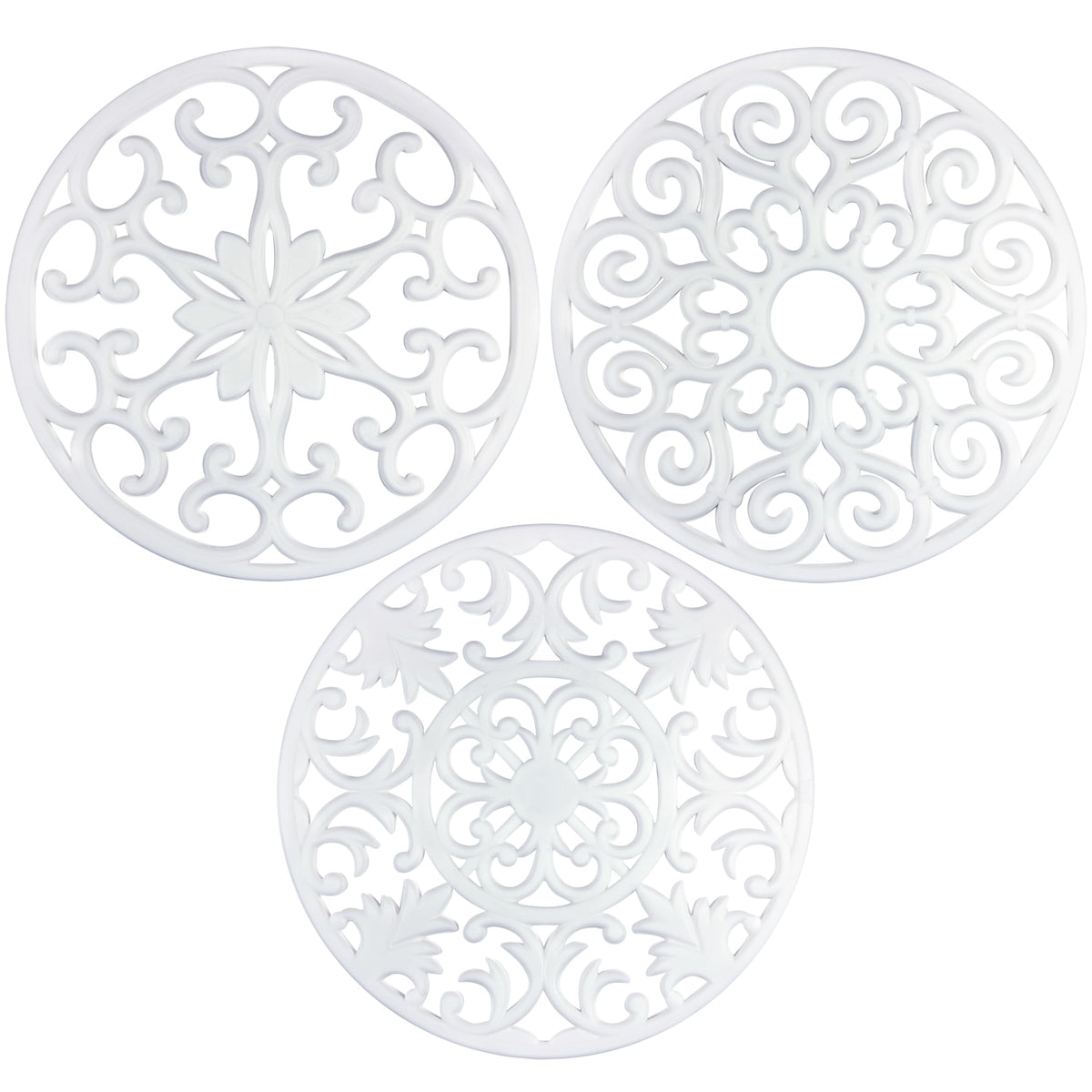 GASARÉ, Extra Large, Thick, 10" Silicone Trivets for Hot Dishes, Pots, and Pans, Hot Pads for Countertops, Flexible, Dishwasher Safe, 10 x ¼ Inches, Set of 3, White