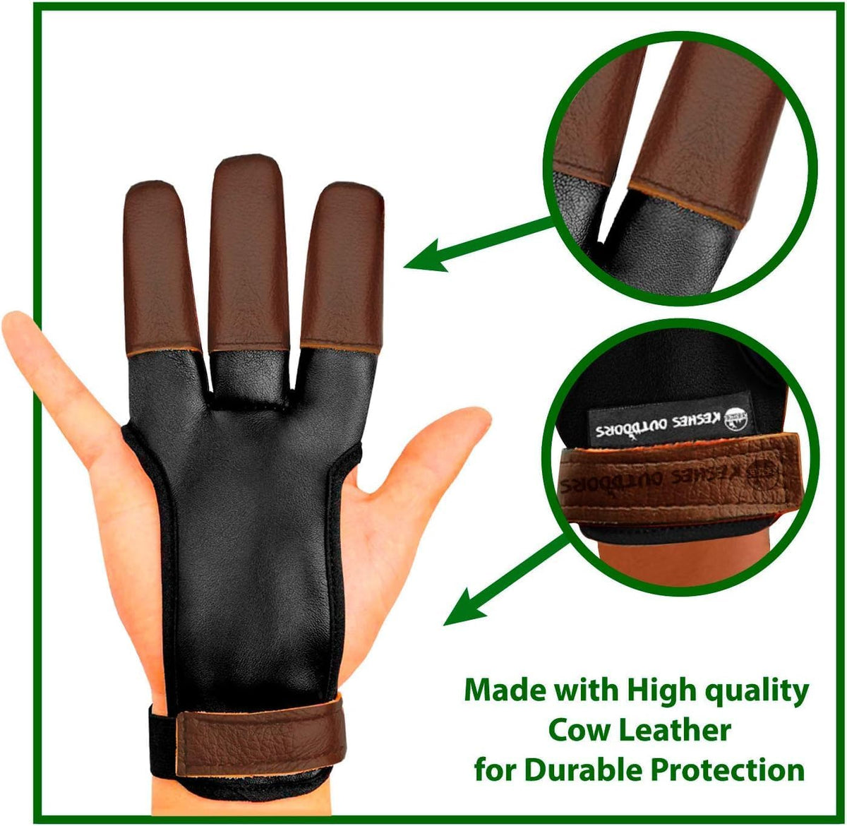 KESHES Archery Glove Finger Tab Accessories - Leather Gloves for Recurve & Compound Bow - Three Finger Guard for Men Women & Youth