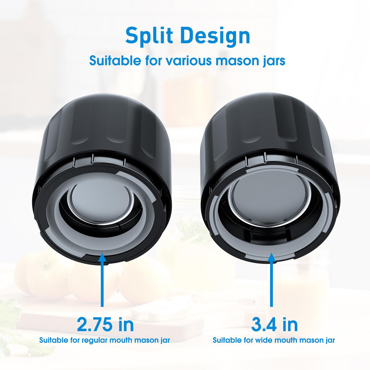 Upgraded Auto Stop Electric Mason Jar Vacuum Sealer Kit (Lids Included) for Wide & Regular Mouth Jars, Large Screen & Battery Level Display, Fully Automatic Portable Canning Food Storage Sealer