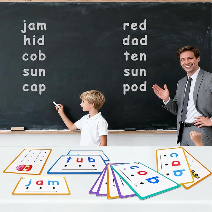 CVC Words Writing & Spelling Cards, Phonics Flash Card, Beginning Phonics Word Builders, Sorting Spelling Word Learning Aids, Speech Therapy, 60 Learning Educaitonal Cards, for Preschool Kindergarten