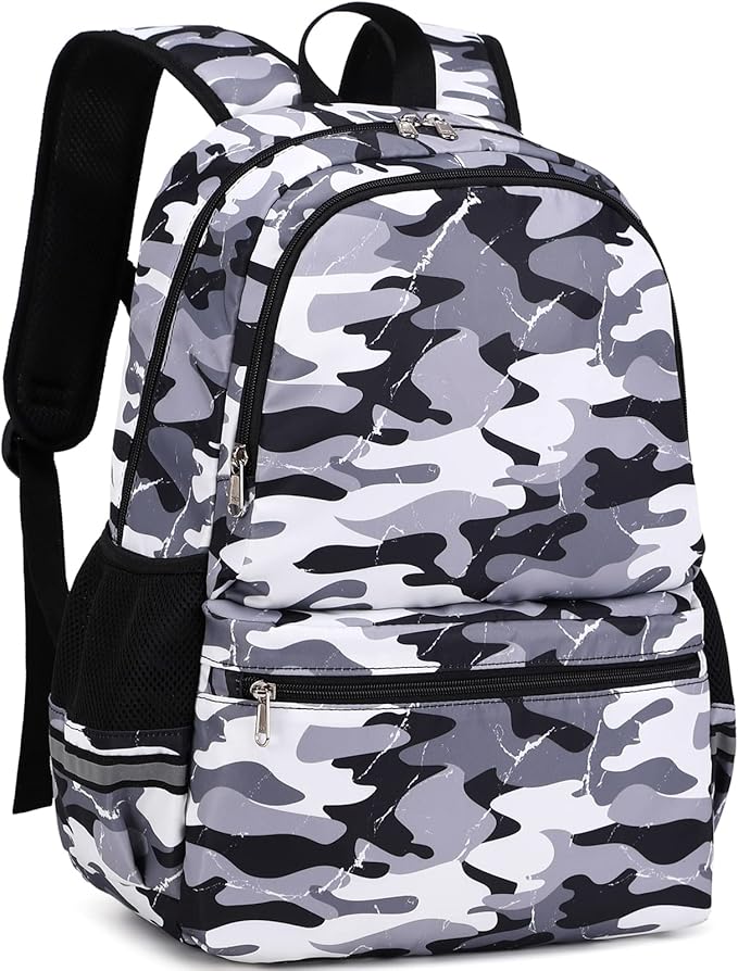DSIUE Backpacks for Boys School Bags for Kids Elementary Bookbag and Lunch Box Set Camo Grey