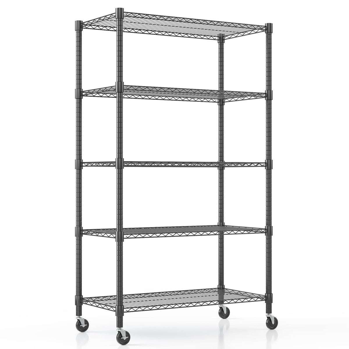 Himimi 72" H Storage Shelves 4 Tier Metal Shelving Adjustable Wire Shelf with Wheels, Heavy Duty Shelving for Garage Kitchen Pantry Bathroom Laundry 18" D*48" W*72" H, Black