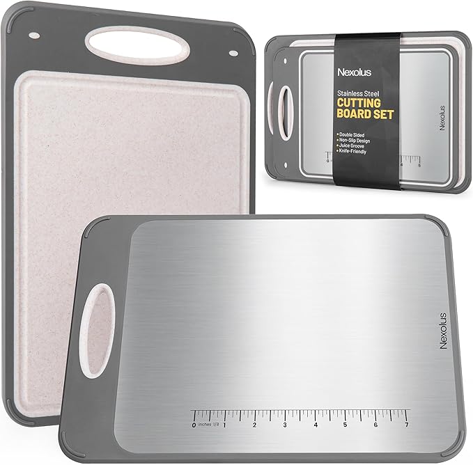 Nexolus 2 Pack Titanium Cutting Board Set, Large Double Sided - 16x11" + 14x9" - Titanium Cutting Board for kitchen with Deep Juice Groove, Built-In Measurement Scale & Easy to Clean