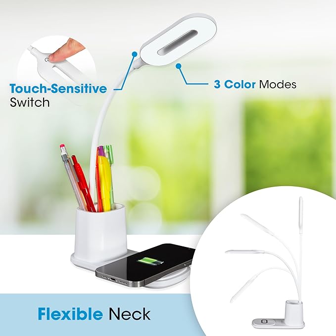 OttLite Organizer LED Desk Lamp, 15", White (7QC00W)