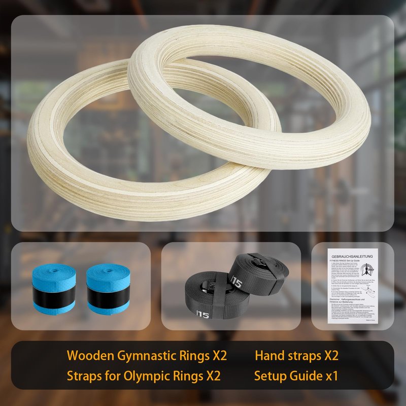 Cesilili 32mm Wooden Gymnastic Rings with Quick-Adjust Numbered Straps for Enhanced Workout Control, Designed for Strength Training, Home Gym, Calisthenics & Travel Fitness
