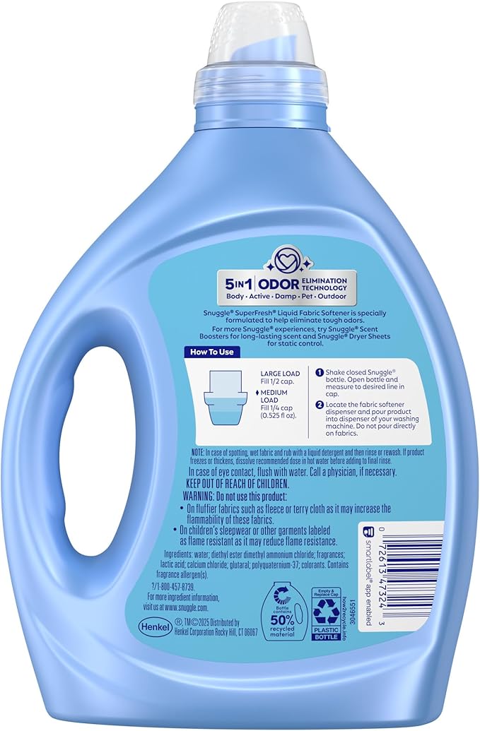 Snuggle SuperFresh Fabric Softener Liquid,Ultra Concentrated,78.8 Oz,150 Medium Loads,Morning Breeze Fabric Conditioner,Lasting Scent,Fights Stubborn Odors,Softens,Reduces Static&Wrinkles,(Pack of 2)