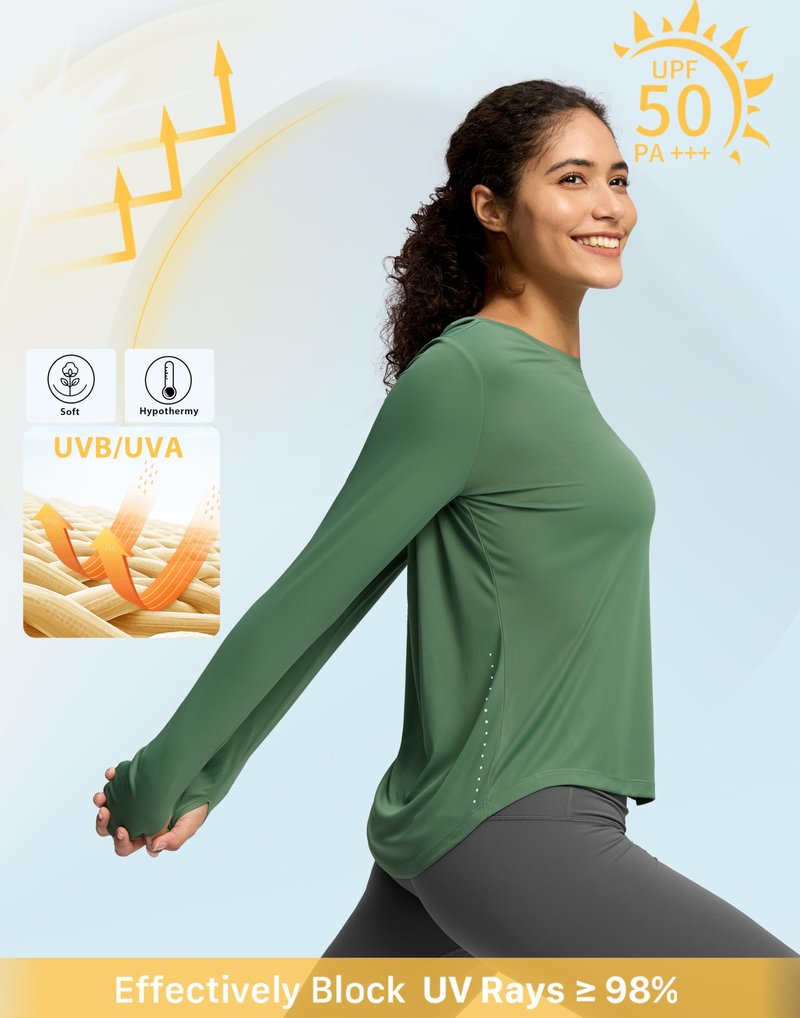Soothfeel Lightweight Long Sleeve Workout Tops for Women Gym Running Athletic UPF 50+ Sun Shirts Tees Moisture Wicking
