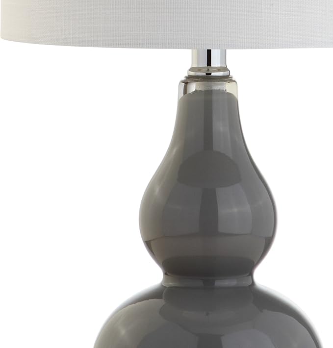 JONATHAN Y 20.5" Gray Glass Table Lamp, Modern Gourd Bedside Nightstand Lamp for Bedroom, Living Room, White Linen Shade, LED Bulb Included JYL1028A