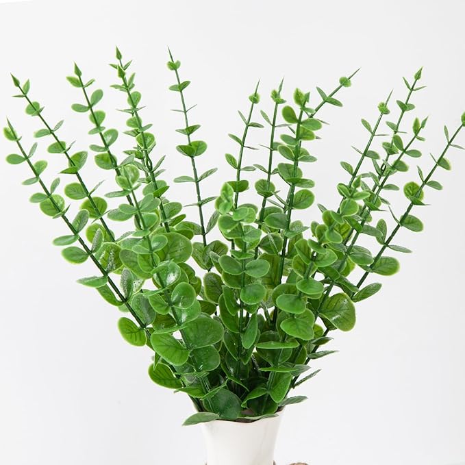 18pcs Eucalyptus Stems Light Green Greenery Stems Fake Leaves Artificial Flowers Bouquet Faux Branches Centerpiece Flores Plants for Home Party Decor Wedding Decoration