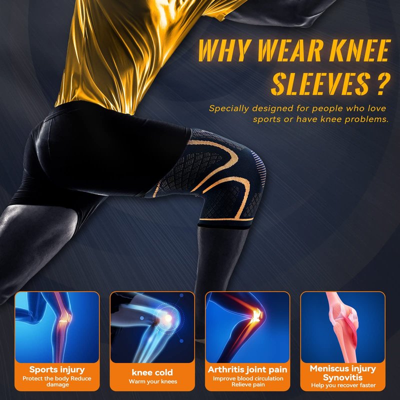 JIUFENTIAN Copper Knee Sleeve (2pack)- Brace for Arthritis Pain Relief and Support, Workout, and Sports(X-Large)