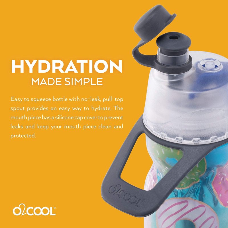 O2COOL Mist 'N Sip Kids Misting Water Bottle 2-in-1 Mist And Sip Function With No Leak Pull Top Spout Kids Reusable Sports Water Bottle - 12 oz (Blue Camo)