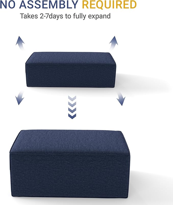 38“ Modular Sectional Sofa Convertible Cube Compressed Couch Seat Set, Combine L-Shaped U-Shaped, Free Assembly, Space-Saving for Living Room, Thick Foam Fabric Chenille Blue (Only Ottoman)