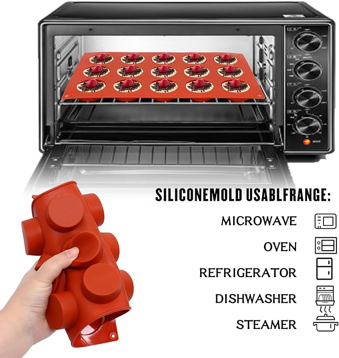 FUGZAUD 2PACK Silicone Cylinder Molds,15-Cavity Round Candy Chocolate Mold, Handmade Soap Silicone Mould, for Mini Muffin, cake,Jelly, Dessert, Ice Cube
