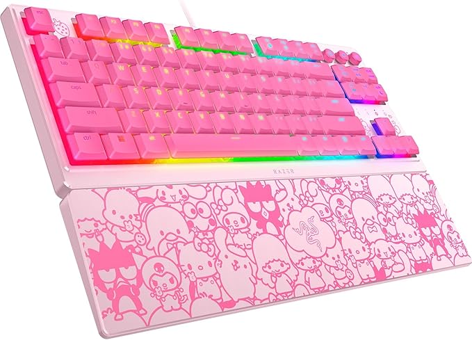 Razer Ornata V3 TKL Gaming Keyboard: Low-Profile Keys - Mecha-Membrane Switches - UV-Coated Keycaps - Backlit Media Keys - 8-Zone RGB Lighting - Magnetic Wrist Wrest - Hello Kitty & Friends Edition