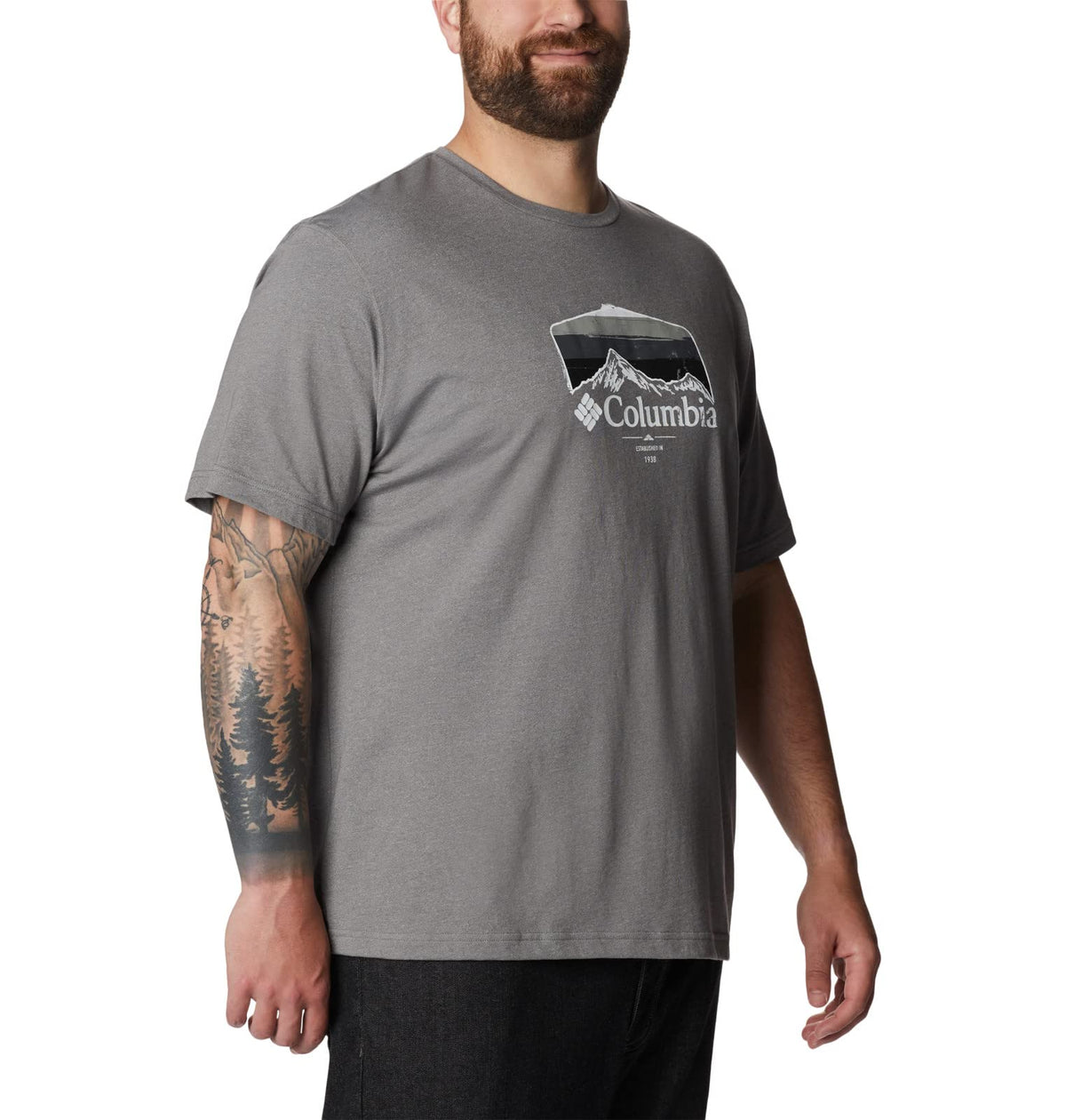 Columbia Men's Thistletown Hills Graphic Short Sleeve, City Grey Heather/Hikers Graphic, 2X Tall