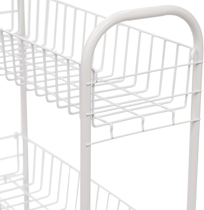 Household Essentials 05121 Slim Line 3-Tier Metal Storage Cart | Laundry Room Rolling Organizer | White
