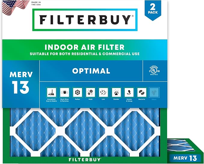 Filterbuy 22x22x1 Air Filter MERV 13 Optimal Smoke & Allergy Defense,