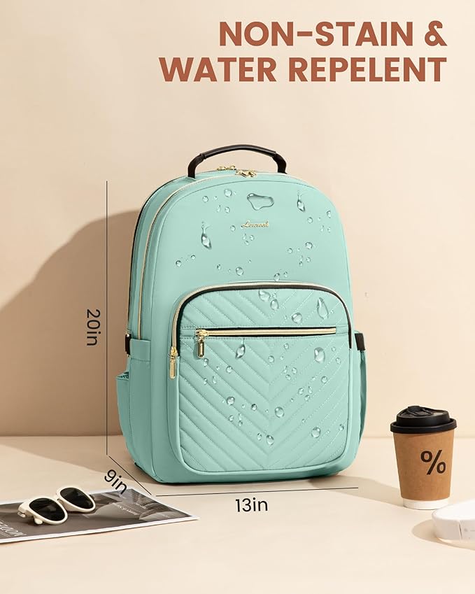 LOVEVOOK Laptop Backpack for Women with Giant Tumbler Holder 18.4 inch,Designer Travel Backpack Laptop Bag College Backpack,Quilted Work Nurse Teacher Backpack Purse Computer Bag Daypack,Mint Green