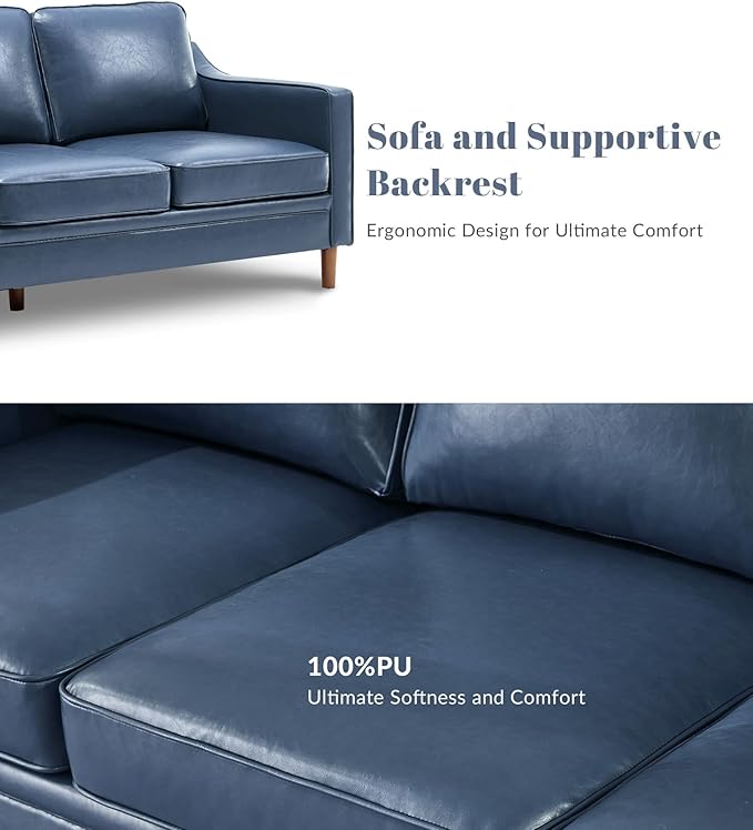 Kingfun Living Room Furniture Sets, 3 Seater Couch, Armchair and Loveseat, Mid Century Modern Sofa Set, Faux Leather Couch with Solid Wood Frame for Living Room & Bedroom, Royal Blue