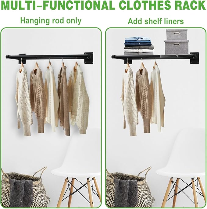 Closet Shelves Wall Mounted, 85 Inches Heavy Duty Closet Rod with Shelf Metal Utility Shelf for Wall, Closet, Laundry Room