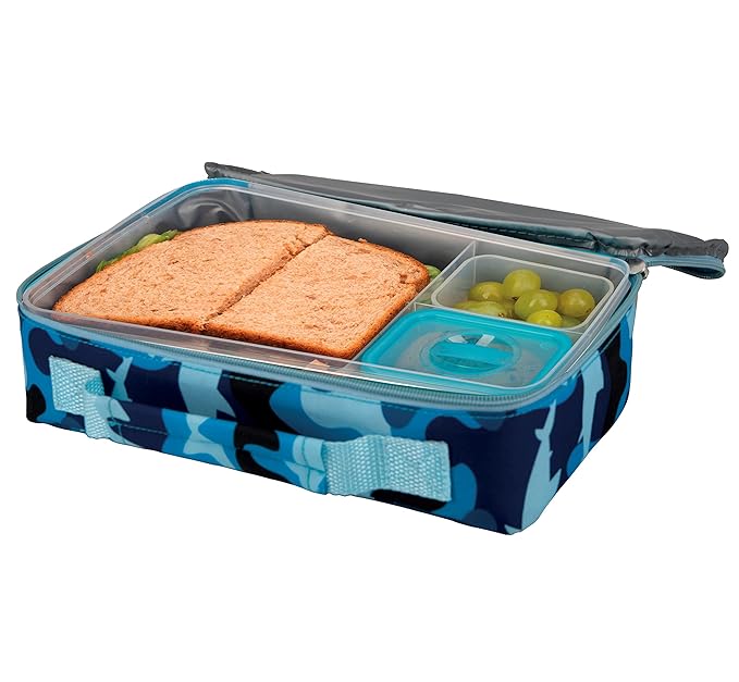 Nuby Lunchbox with Insulated Travel Bag - Bento Lunch Box - 3+ Years - Blue Sharks - Back to School Essentials
