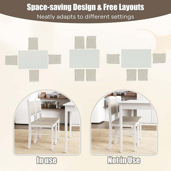 NAFORT 5-Piece Dining Table Set for 4, Mid-Century Modern Solid Wood Kitchen Room Table with 4 Upholstered Dining Chairs, Space-Saving Dinette Tables w/Rubber Wood Legs for Apartment, Office