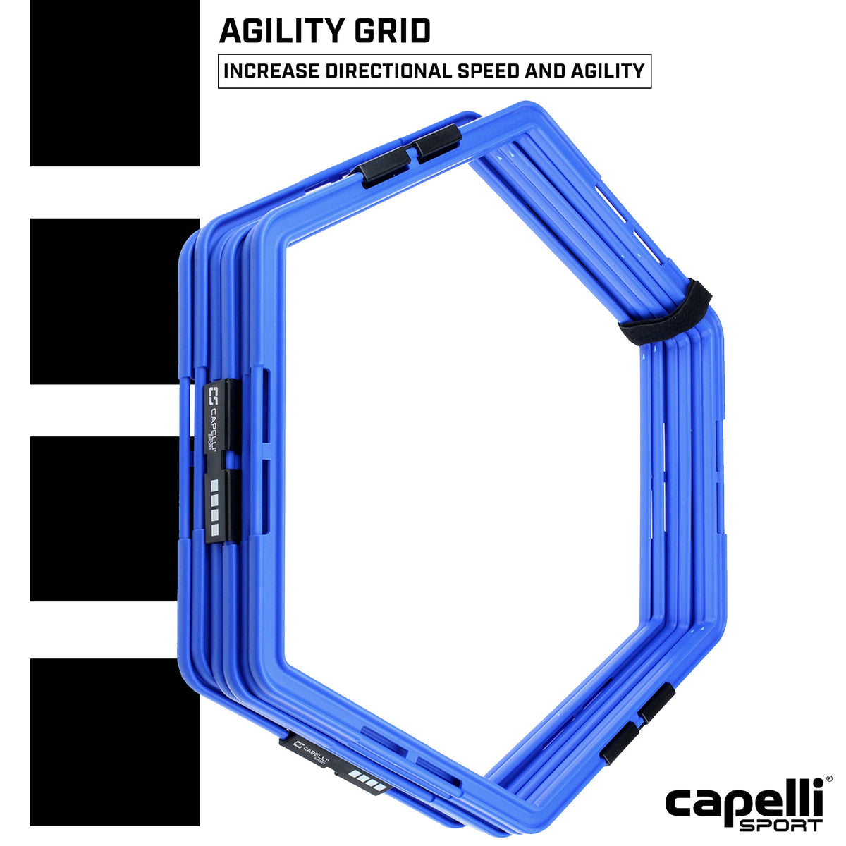 Capelli Sport Hexagonal Speed Rings, Interlocking Hex Agility Ladder Rings with Carry Bag, Blue, Set of 6