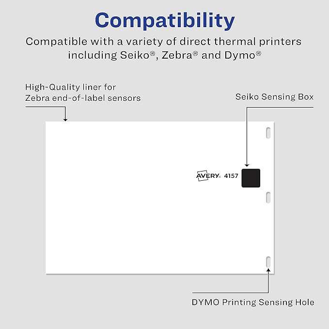 Avery 4157 Thermal Printer Labels, 4-Inch x6-Inch, 220/RL, 4 RL/BX, WE