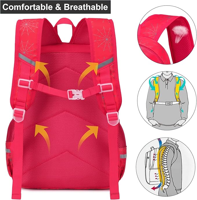 DSIUE Kids School Backpack Boys Spider Bookbag with Lunch Box Set, Kids Backpack for Kindergarten Elementary Middle School, Red
