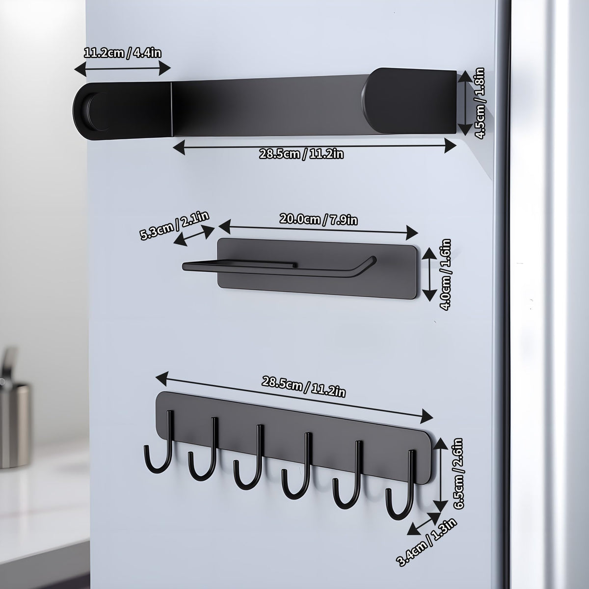 3 Packs Magnetic Kitchen Organizer & Magnetic Utensil Holder - Hanging Hooks &Paper Towel Holder & Tumbler Lid Organizer, Fridge Magnet Organizer Metal Black