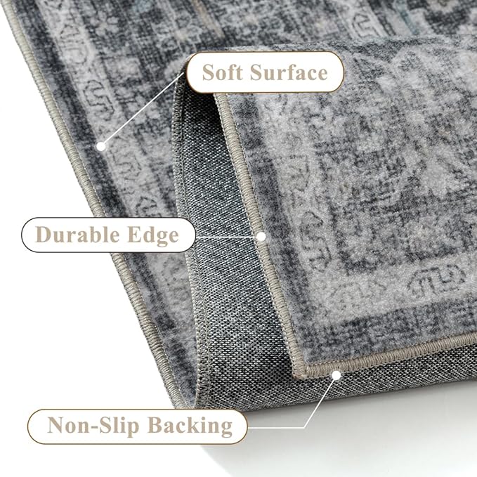 Blue 2x3 Entryway Area Rug Machine Washable Door Mat Kitchen Vintage Distressed Non Slip Carpet Indoor Traditional Floral Accent Throw Small Rug for Bathroom Office Bedroom Living Dining Room