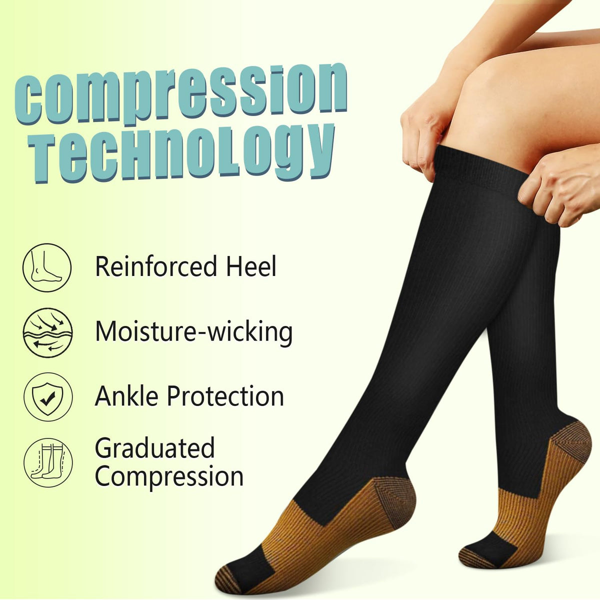 Copper Compression Socks 15-20 mmHg for Men & Women 8 Pairs – Circulation Support for Nurses, Travel, Running, Hiking, Soccer(L/XL)