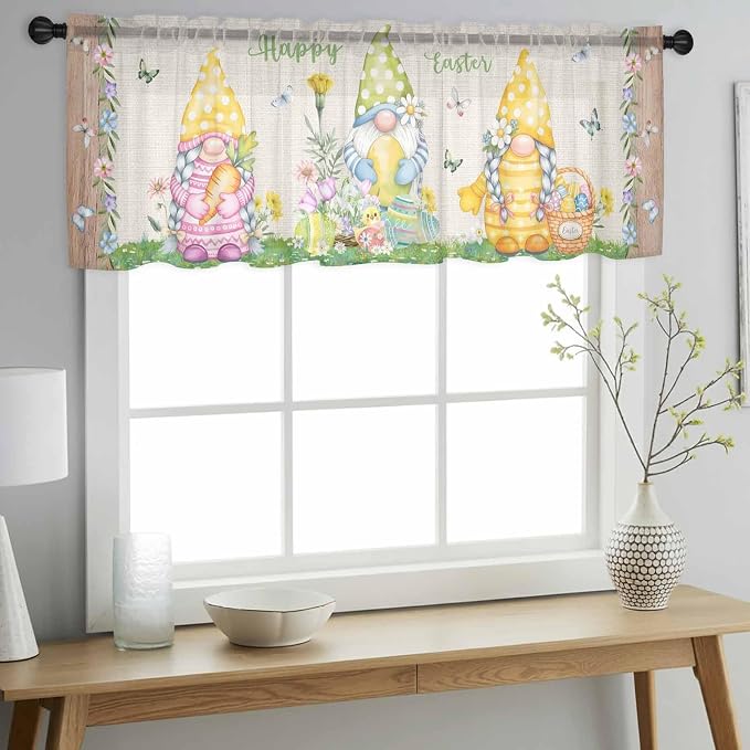 Easter Sheer Valances for Windows 42"x18", Light Filtering Kitchen Curtains