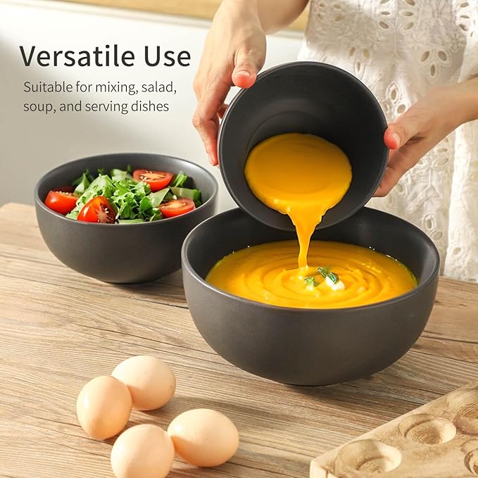 Tikoore Mixing Bowls,Ceramic Bowls for Kitchen,Black Mixing Bowls Set for Baking,Serving,Nesting Bowls for Kitchen Cooking,Salad,Microwave Oven and Dishwasher Safe,24/40/88 oz,Set of 3,Matte Black