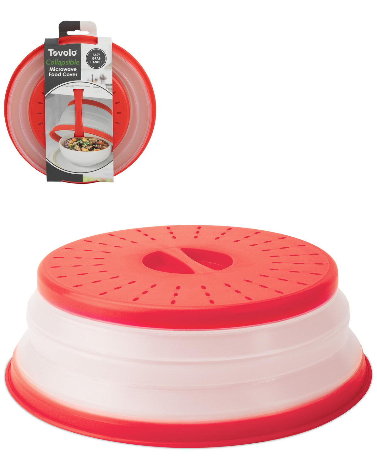Tovolo Microwave Splatter Cover for Food, Small (Candy Apple Red) - Collapsible & Vented Silicone Splatter Guard Lid - Microwave Plate & Dish Cover with Handle - BPA-Free Kitchen Gadget for Meal Prep