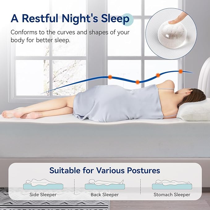 Amazon Basics Memory Foam Mattress, Soft Plush Feel, 12 Inch, King, White/Grey