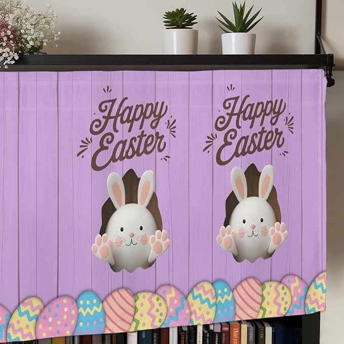 Purple Easter Curtain Valances for Windows, Kitchen Valance Window Treatment