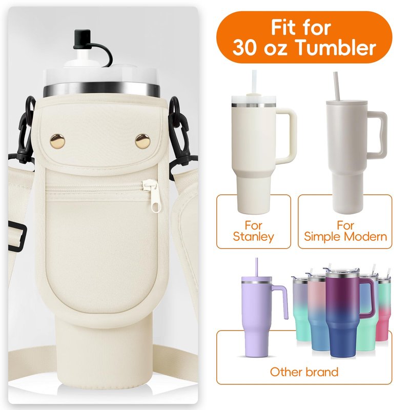 AceTreker 30 40 oz Stanley Bag with Paracord Handle & Phone Pocket, Metal Coffee Mug Carrier Pouch with Strap and Straw Cover for Stanley Cup Accessories-Purple Rose