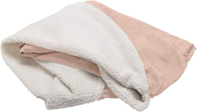 Furhaven Replacement Dog Bed Cover Sherpa & Suede Snuggery, Machine Washable - Cream, 35-inch