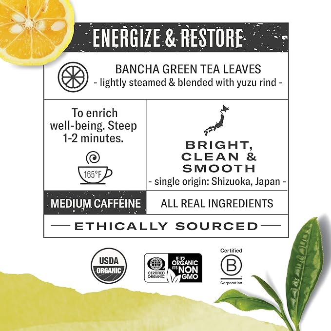 Numi Organic Yuzu Bancha Green Tea, 48 Green Tea Bags