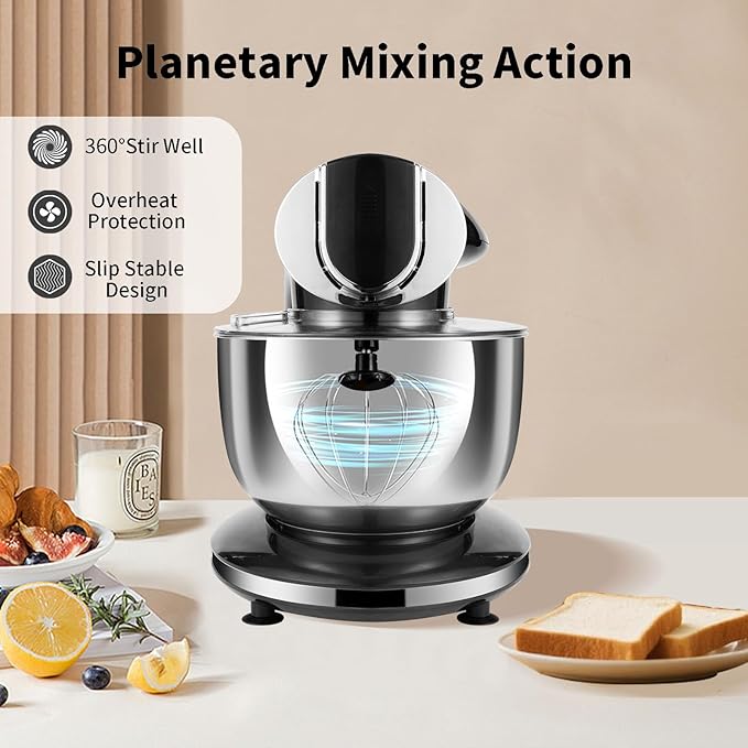 Stand Mixer, 8.5QT+ 6QT Two Stainless Steel Bowls Electric Food Mixer Black