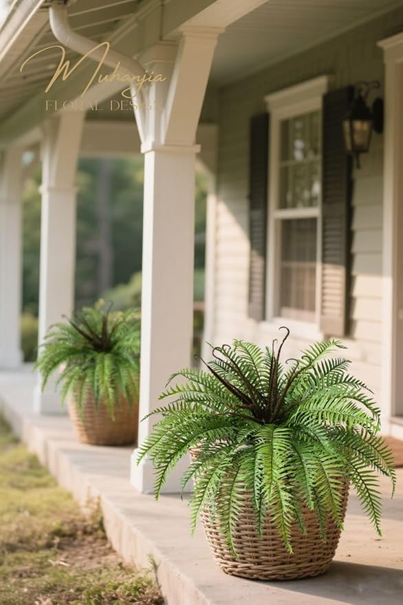 Polyester Artificial Boston Fern Bush,Set of 4,Fake Fern Hanging Plants UV Resistant That Look Real for Outdoors and Home Decor. (39" 4Pcs-Green)