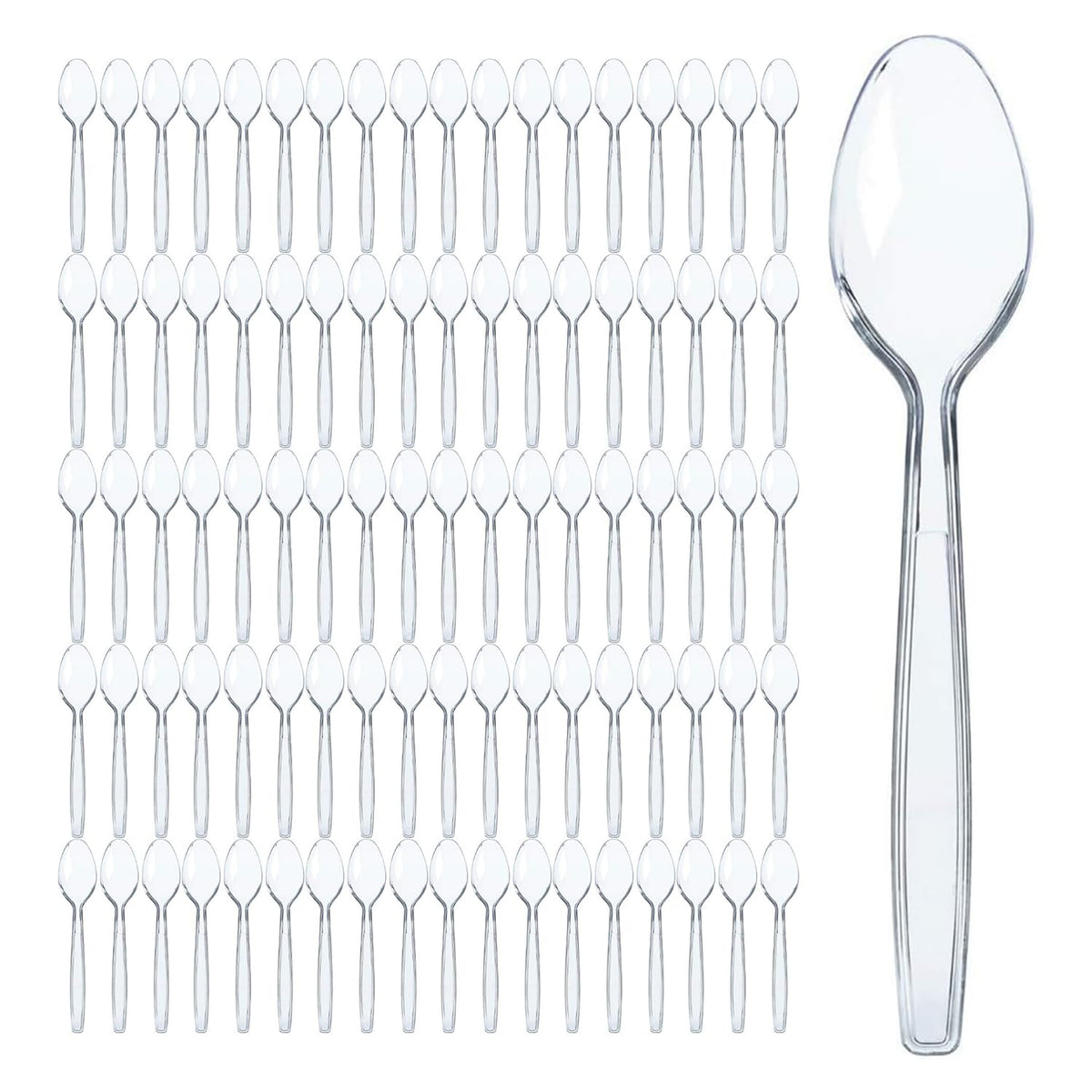 Prestee 300 Plastic Spoons Bulk - 6-Inch Heavy Duty Disposable Silverware and Plastic Utensils Set - Durable Clear Cutlery for Hot and Cold Food - Strong Spoon Flatware for Parties and Events