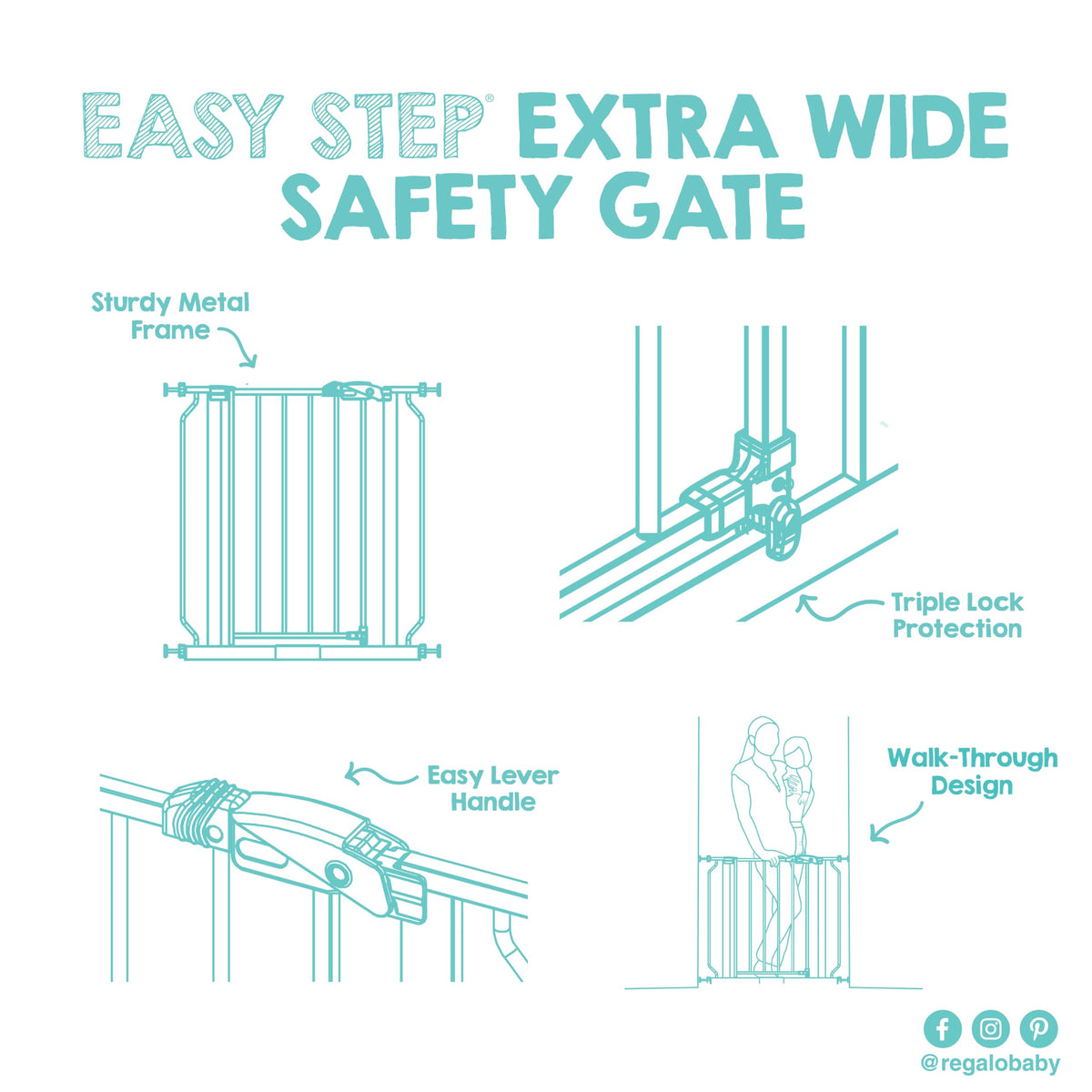 Regalo White Extra Wide Metal Pet Gate, 2" L X 49" W X 30" H