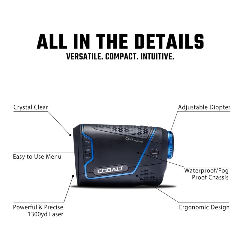 Cobalt Q-4 Slope Golf Rangefinder – Tournament Legal, Precision Laser Technology, 6X Magnification, 1,300-yd Range, HD/ED Optics, Pin & Vibration Lock, Waterproof, Durable, with Premium Case