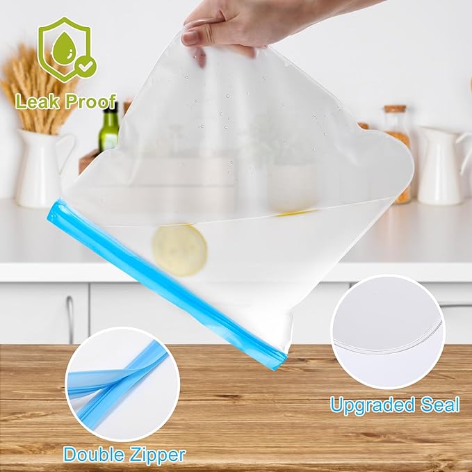 Lerine 14 Pack Dishwasher Safe Reusable Bags, Leakproof Reusable Freezer Bags, BPA Free Food Storage Bags for Lunch Marinate Food Travel (Multicolor, 4 Gallon 6 Sandwich 4 Snack)