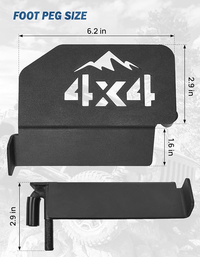 JOYTUTUS Upgraded 120° Wrangler Foot Pegs Compatible with Wrangler JK JL Gladiator JT 2007 to 2026, Exterior Door Hinge Foot Rest Pedals Accessories(4X4 Pattern)